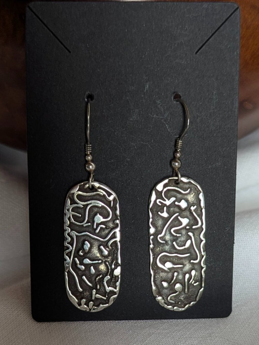 Vintage Sterling Silver Oblong Artisan Earrings